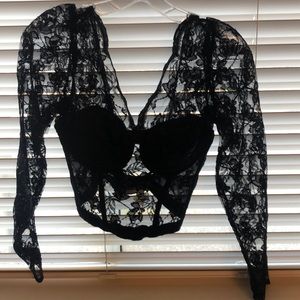 Contempo Casuals vintage 80’s  blk lace top - long sleeves size L